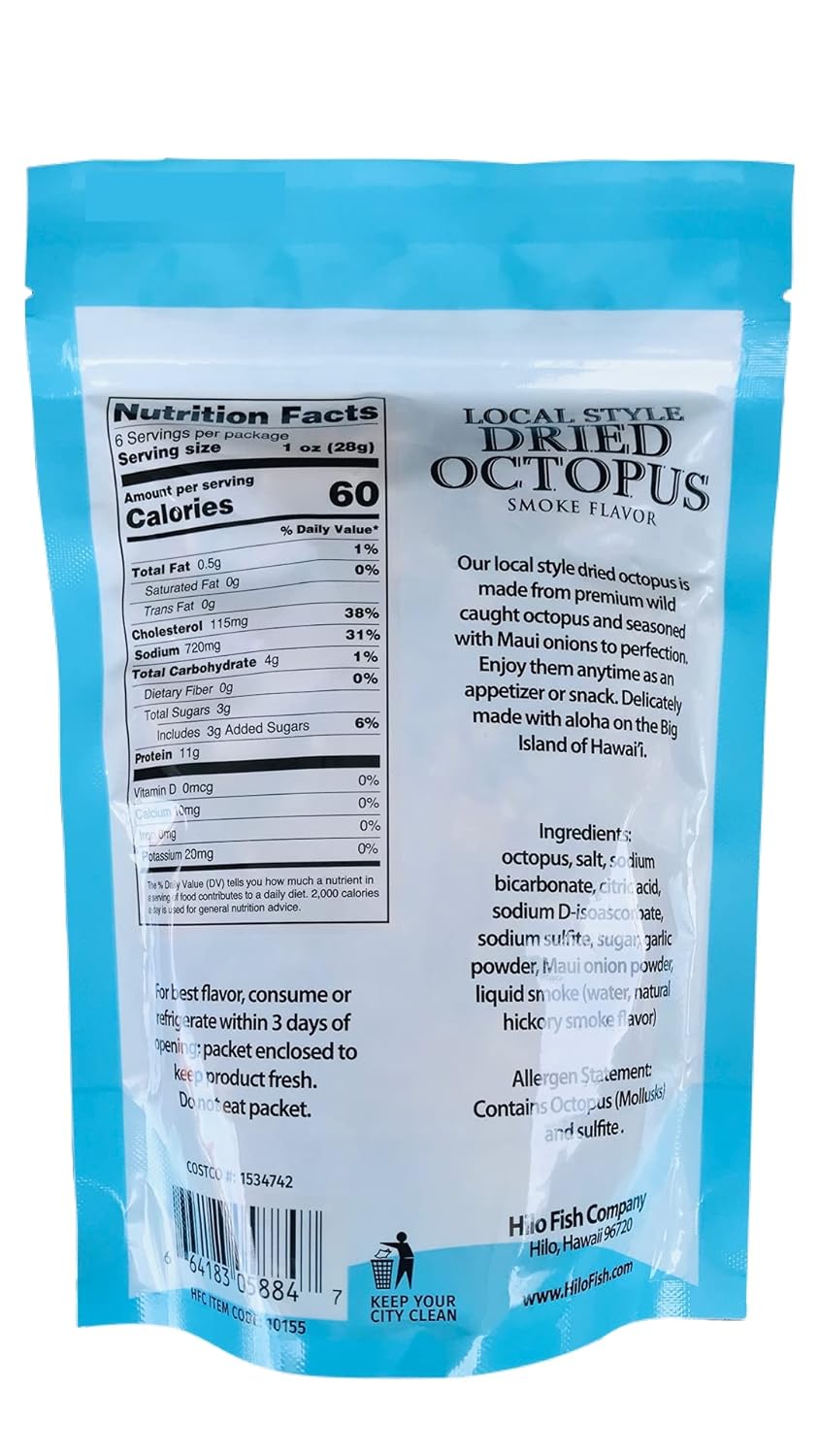Hilo Fish Company Local Hawaiian Style Smoke Flavor Dried Tako Octopus