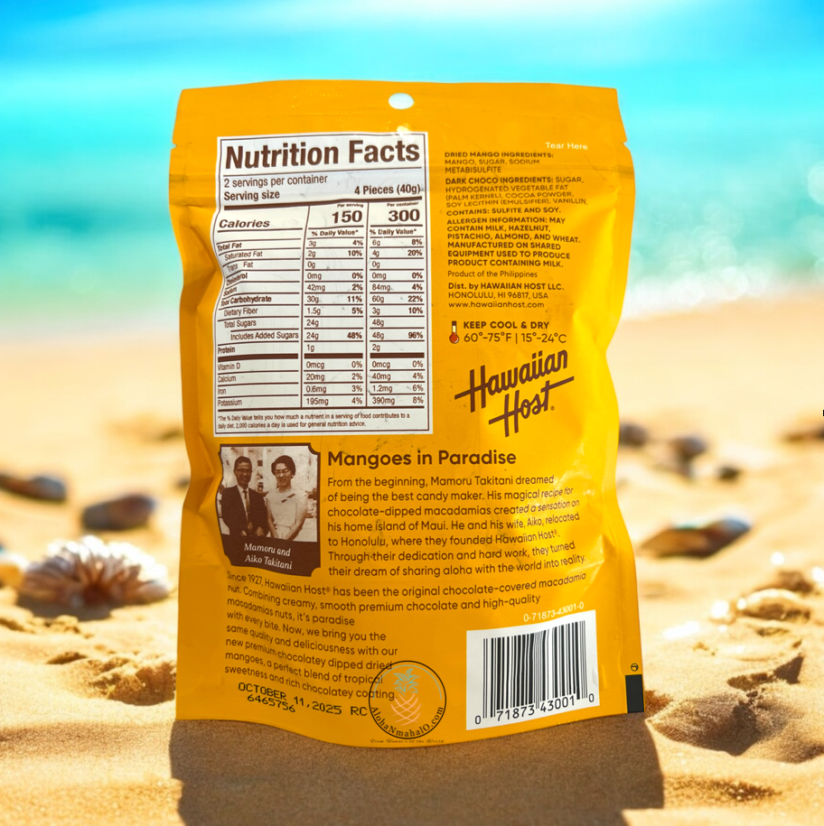 Hawaiian Host Choco Mango – Dark Chocolate Dipped Dried Mango Slices – Tropical Gourmet Snack – 2.8oz (80g) – Individually Wrapped Pieces