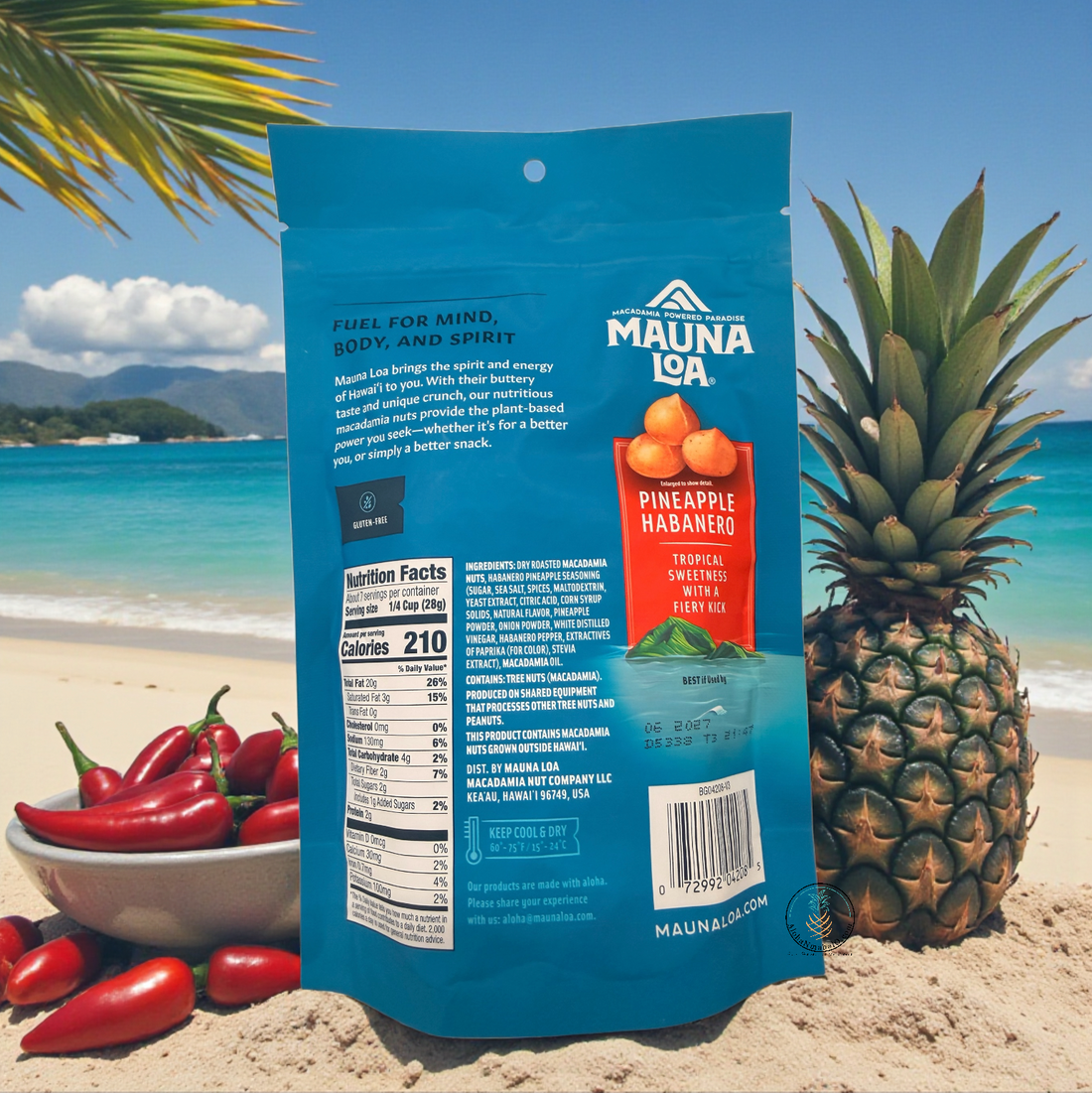 Mauna Loa Pineapple Habanero Macadamia Nuts – 7 oz (198g) | Dry Roasted Hawaiian Macadamias | Sweet & Spicy Tropical Snack | Gluten-Free | Made in Hawaii